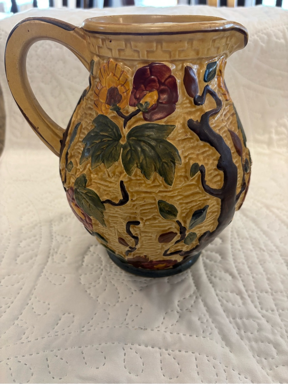 Vintage hand painted H.J. Wood Indian Tree Yellow Glazed Pitcher